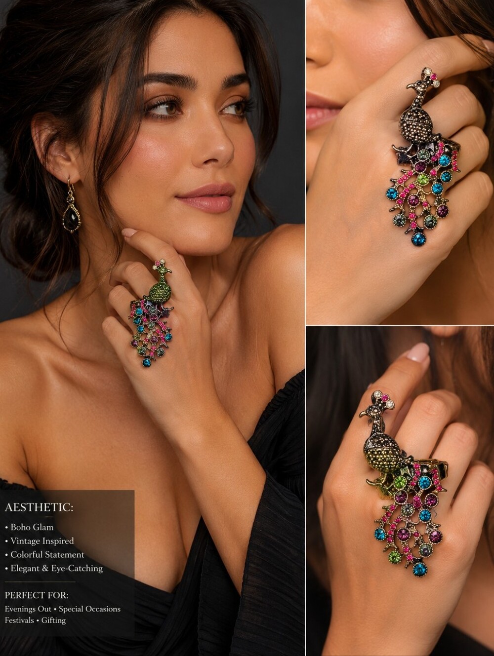 Multicolor Crystal Peacock Drop Earring - Women Jewelry